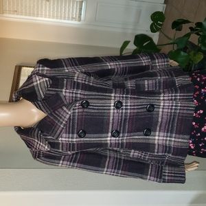 Details international m purple plaid peacoat double breasted pockets heavyweight